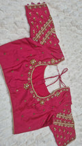 Hot Pink Boutique Stitched Pearl CZ Teardrop Maggam Work Saree Blouse - Front