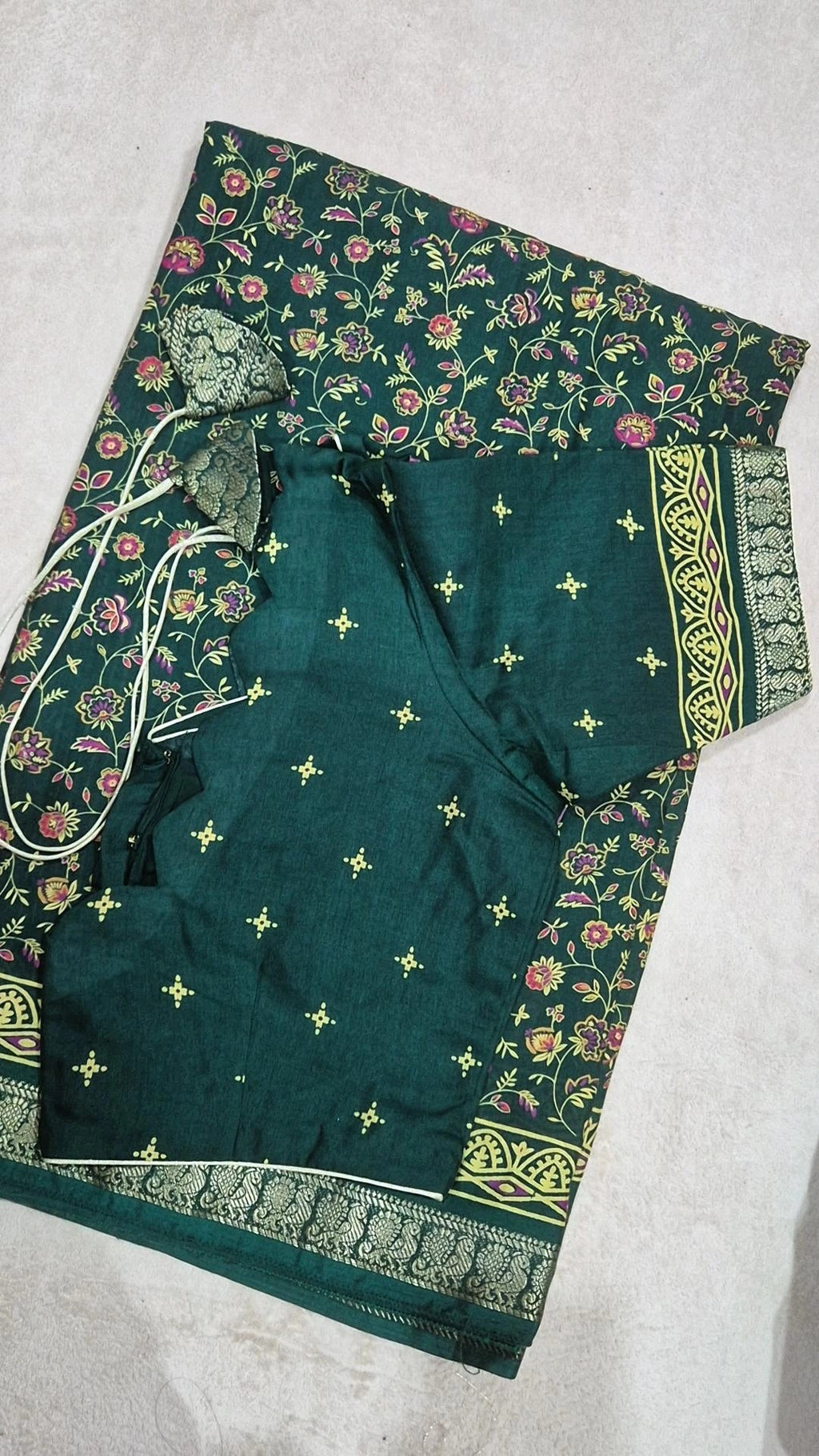 Forest Green Dola Silk Saree with Matching Blouse