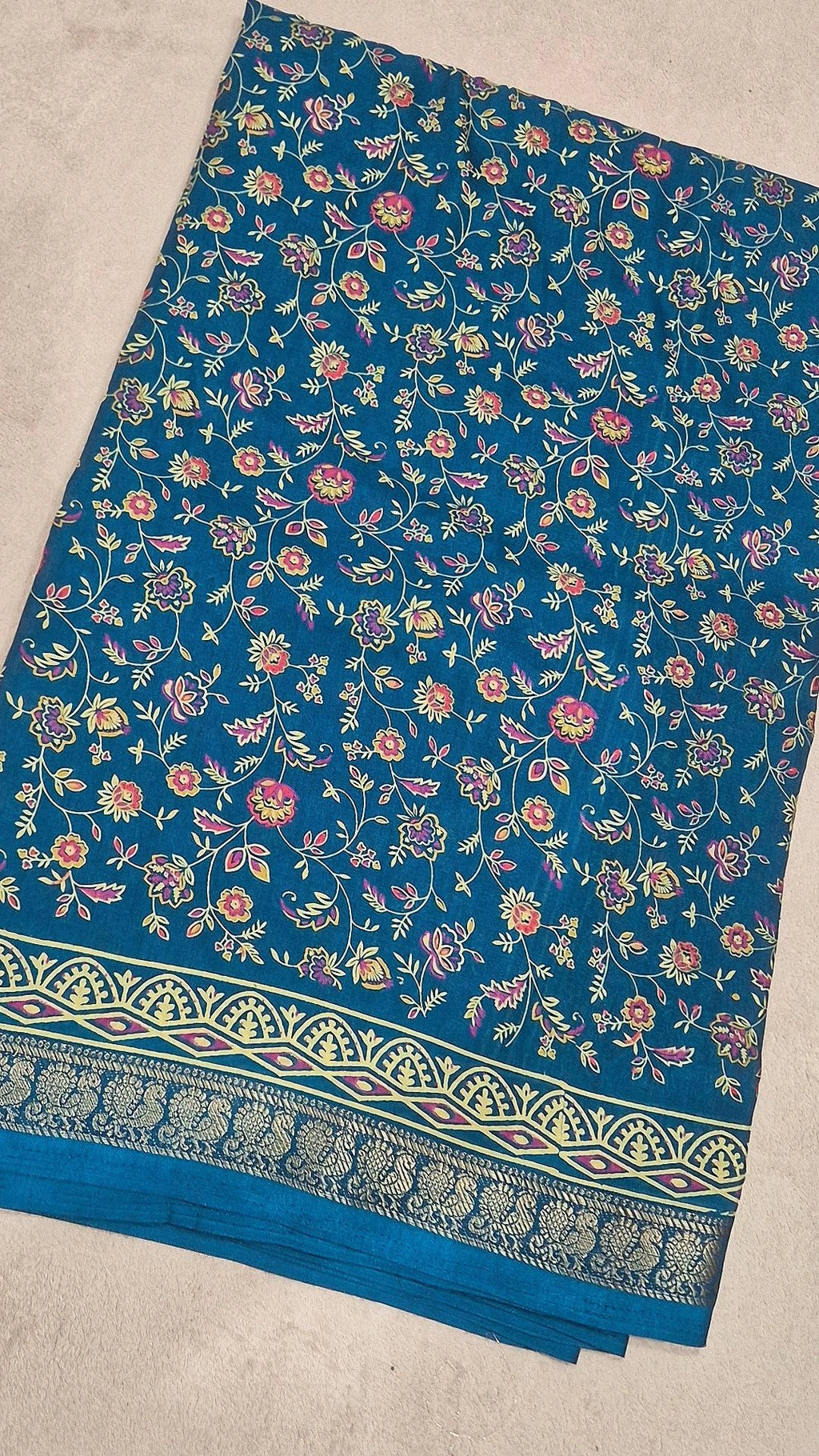 Teal Blue Dola Silk Saree with Blouse