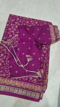 Magenta Wine Dola Silk Saree - Full View