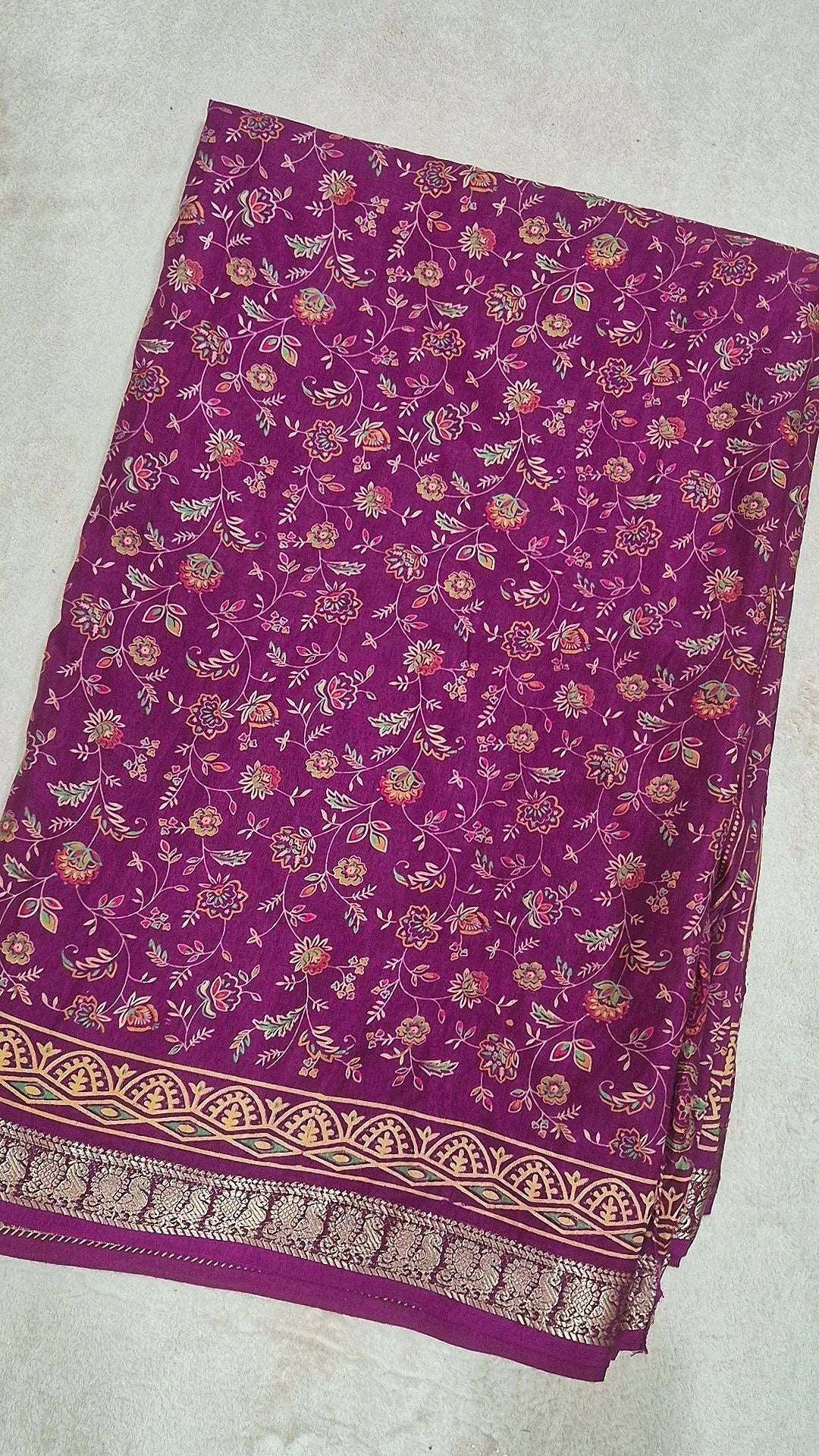 Magenta Wine Dola Silk Saree with Blouse Detail