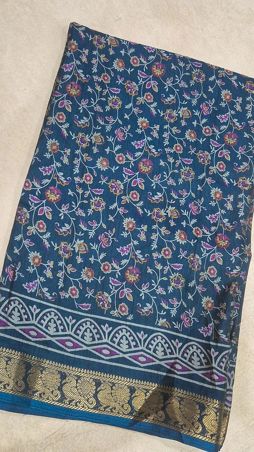 Deep Teal Blue Dola Silk Saree with Matching Blouse