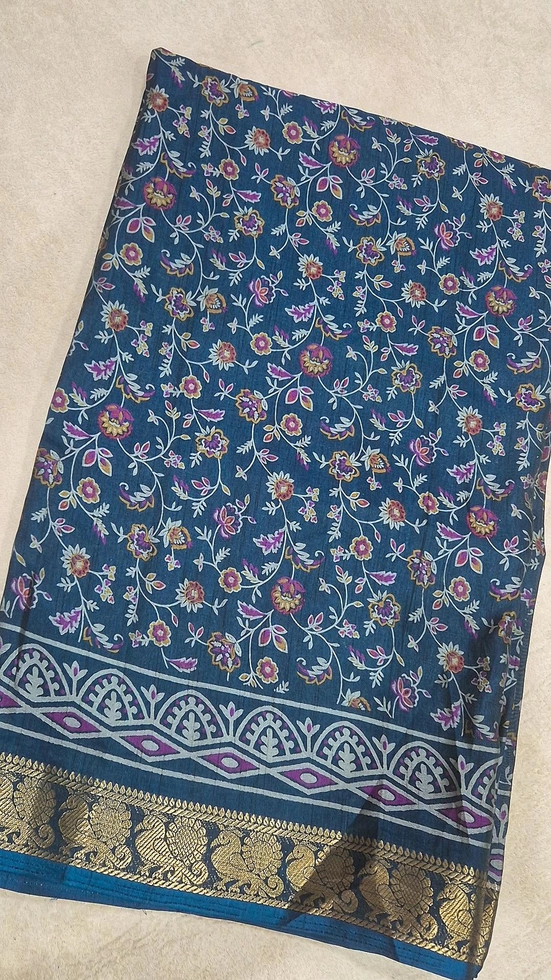 Deep Teal Blue Dola Silk Saree with Matching Blouse