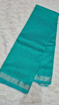 Teal Mangalagiri Pattu handloom saree pallu and woven border detail