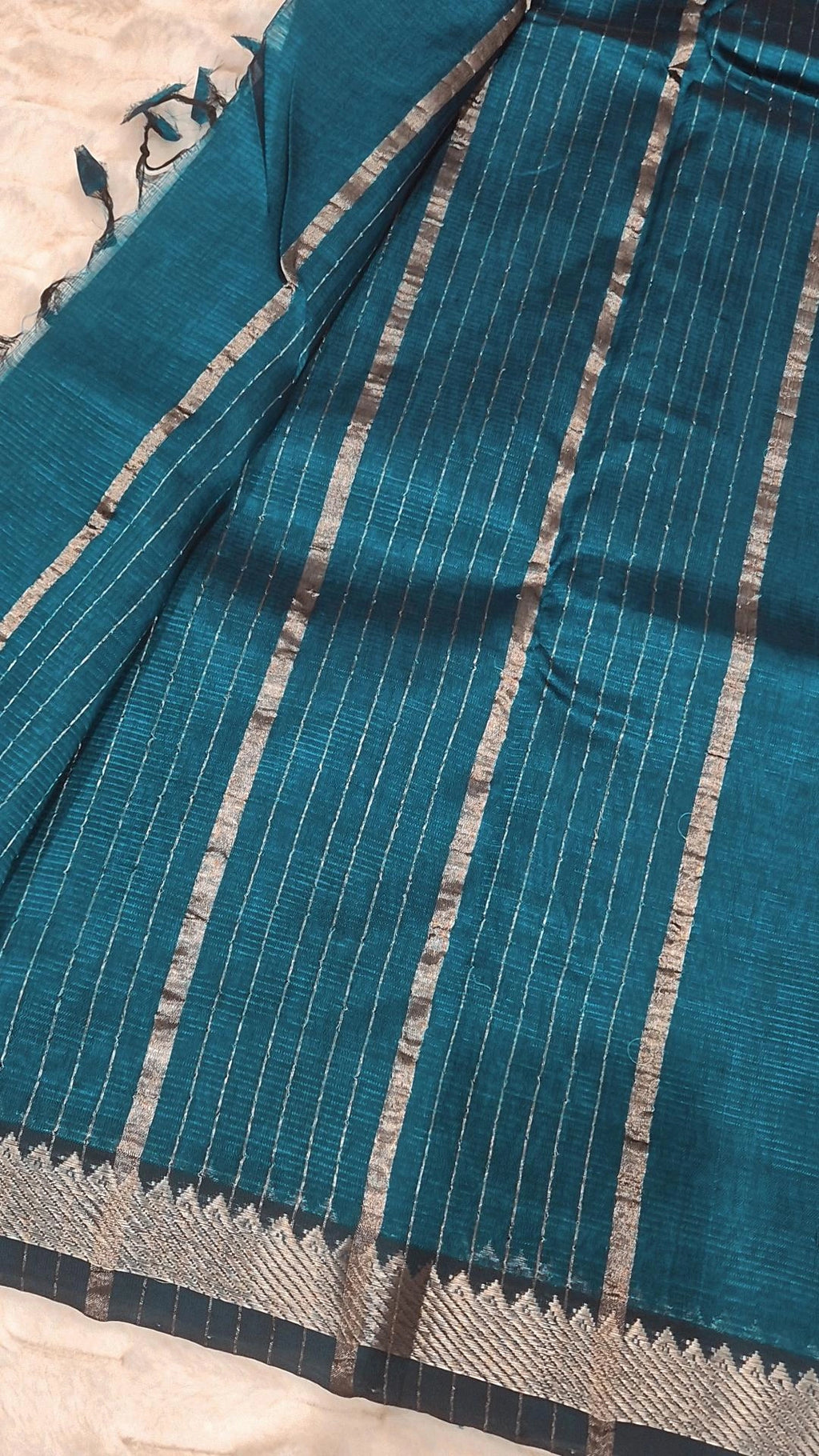 Teal Green Mangalagiri Pattu Saree