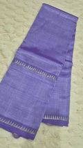 Purple Mangalagiri Pattu handloom saree with silver-toned woven border