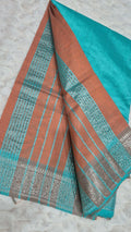 Turquoise & Peach Contrast Mangalagiri Pattu Saree