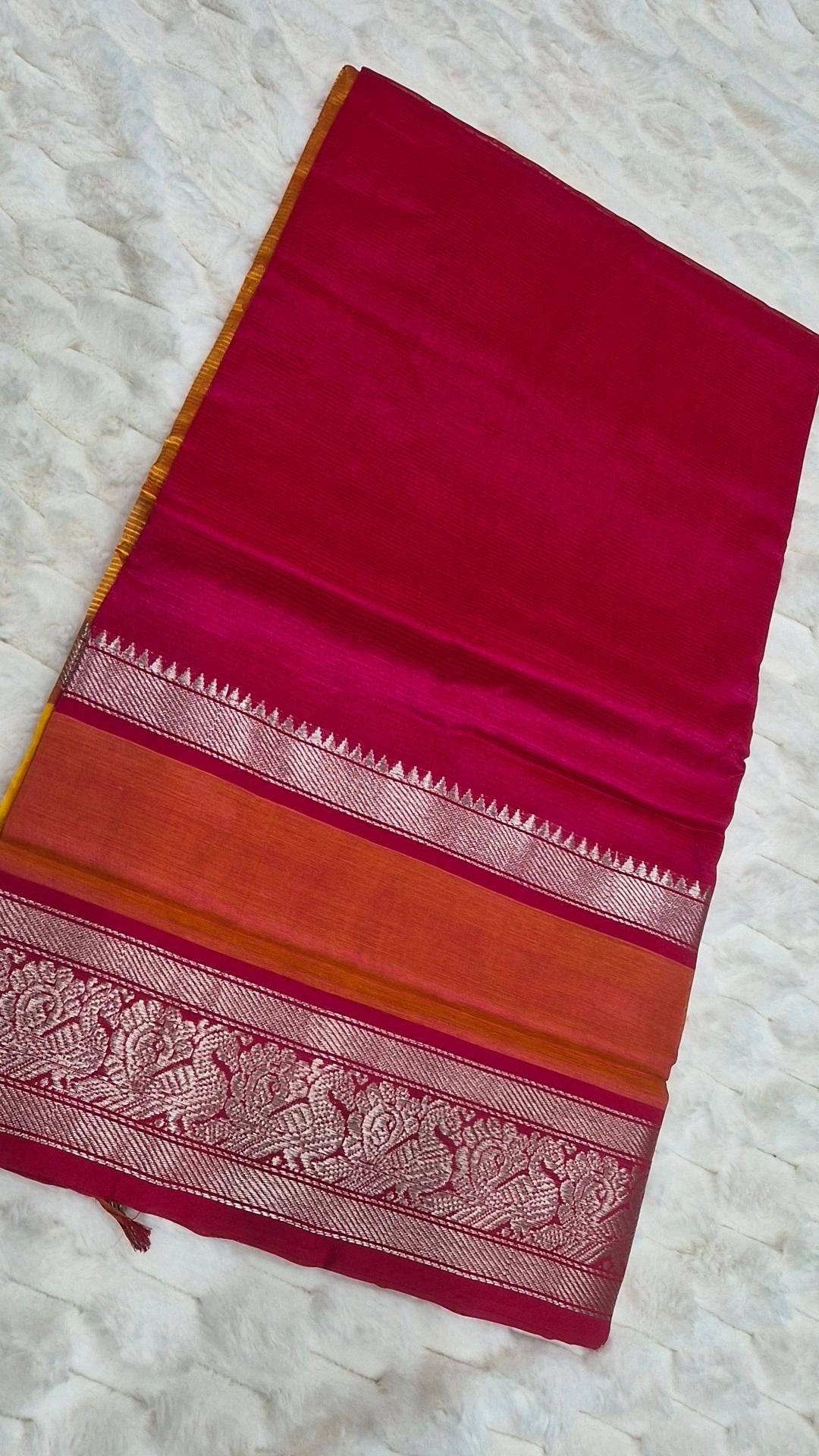 Magenta & Mustard Contrast Mangalagiri Pattu Saree