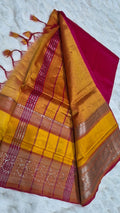 Magenta & Mustard Contrast Mangalagiri Pattu Saree