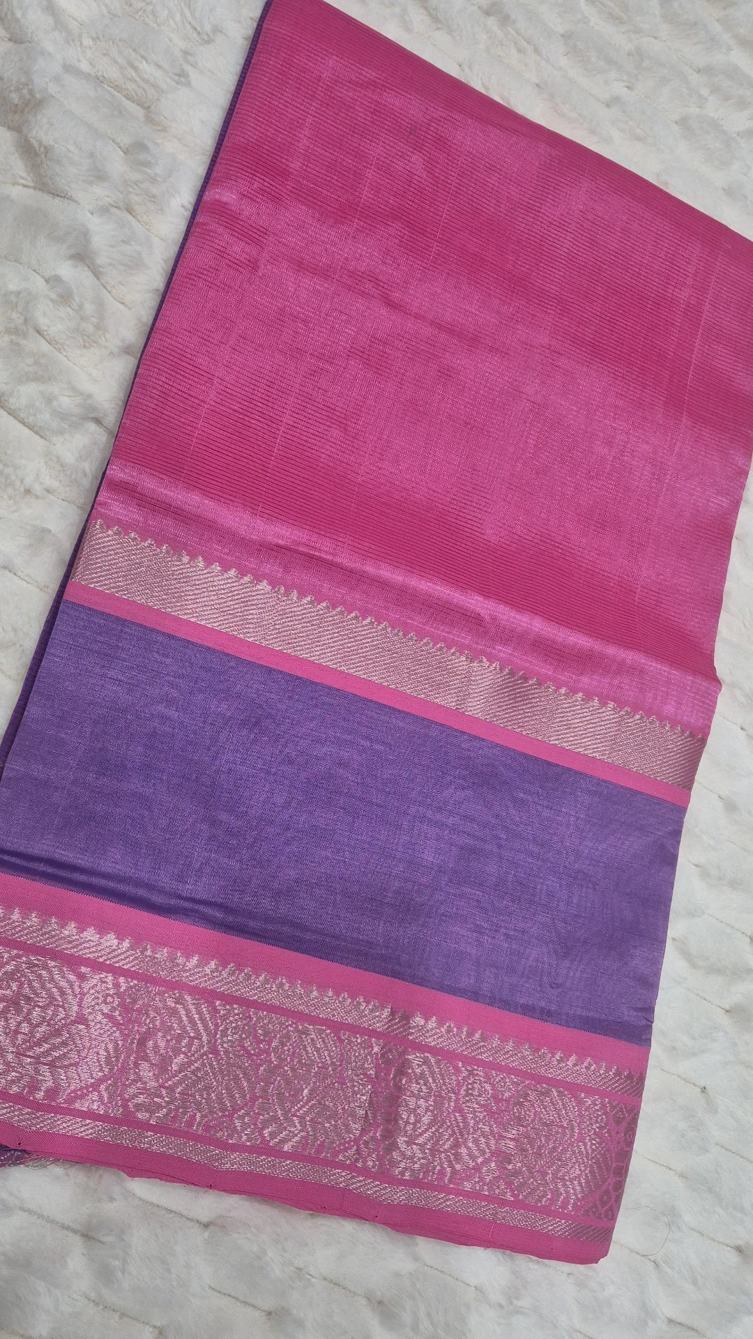 Pink & Purple Contrast Mangalagiri Pattu Saree