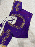 Brown Boutique Stitched Floral Maggam Work Saree Blouse