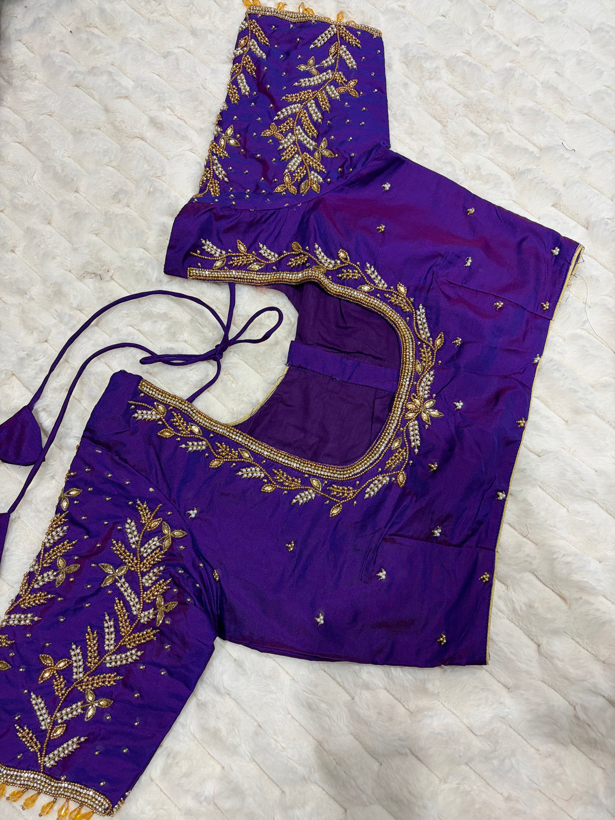 Brown Boutique Stitched Floral Maggam Work Saree Blouse