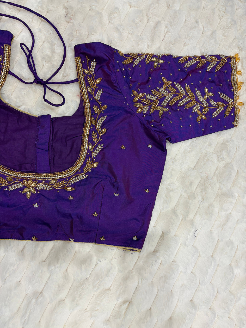 Brown Boutique Stitched Floral Maggam Work Saree Blouse - Front View