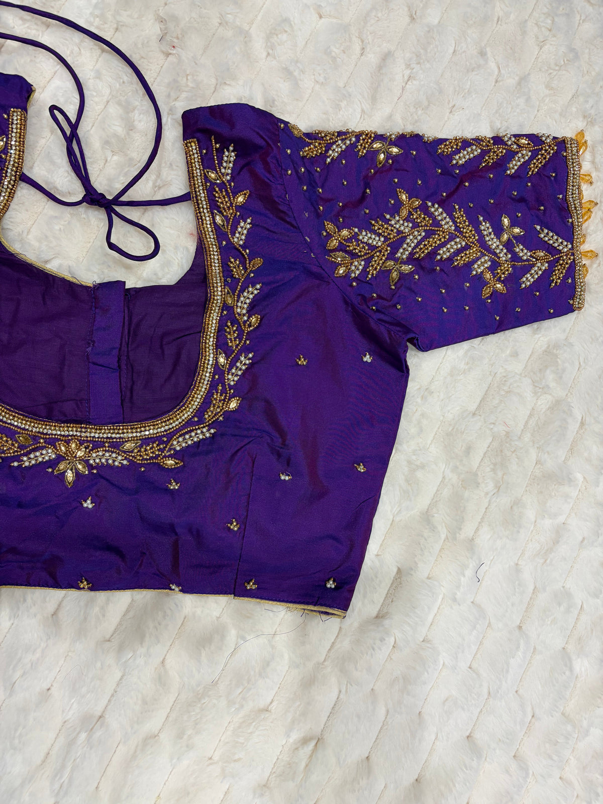 Brown Boutique Stitched Floral Maggam Work Saree Blouse - Front View
