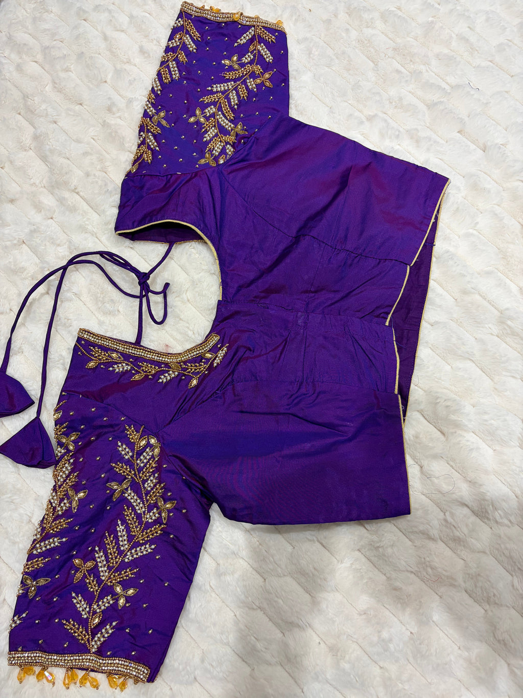 Brown Boutique Stitched Floral Maggam Work Saree Blouse - Side View