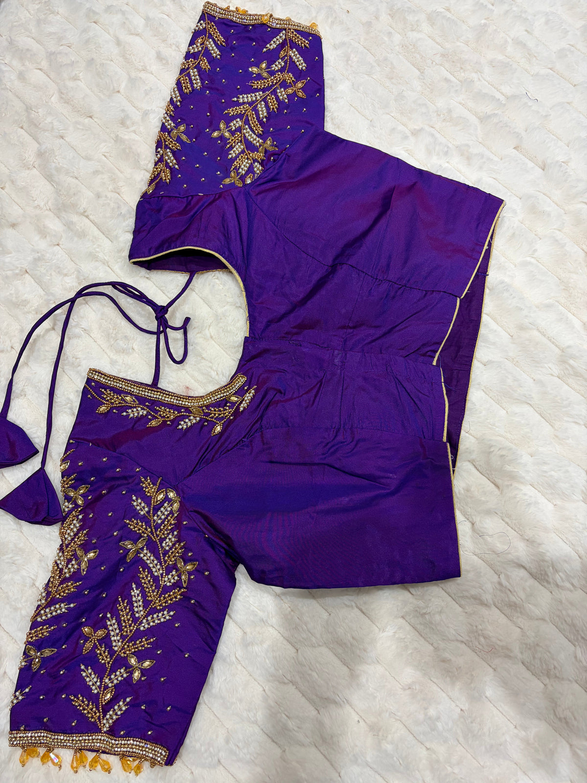 Brown Boutique Stitched Floral Maggam Work Saree Blouse - Side View