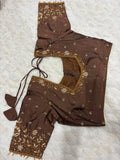 Brown Boutique Stitched Scattered Floral Buti Saree Blouse - Side View
