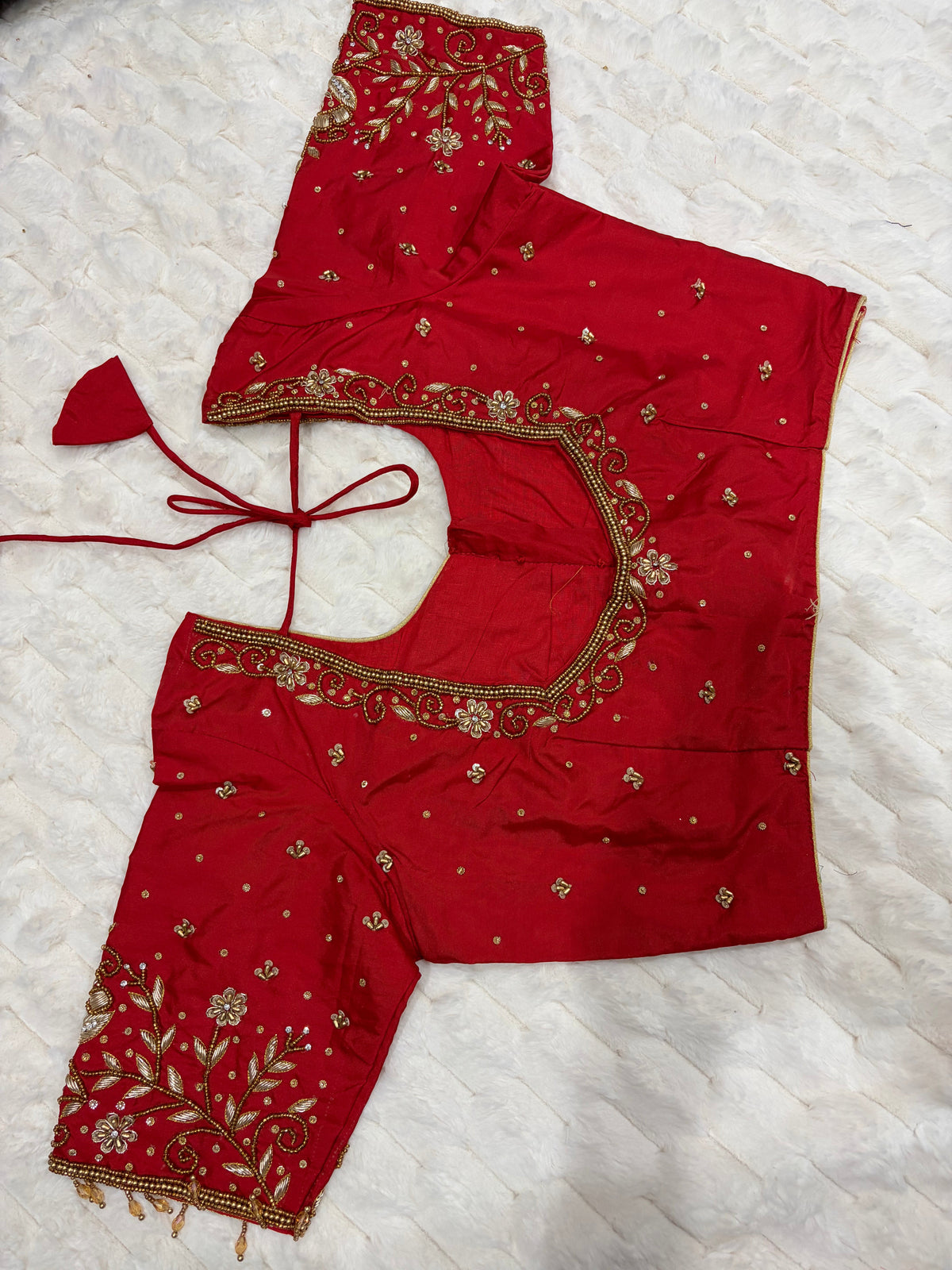 Red Boutique Stitched Saree Blouse - Front View