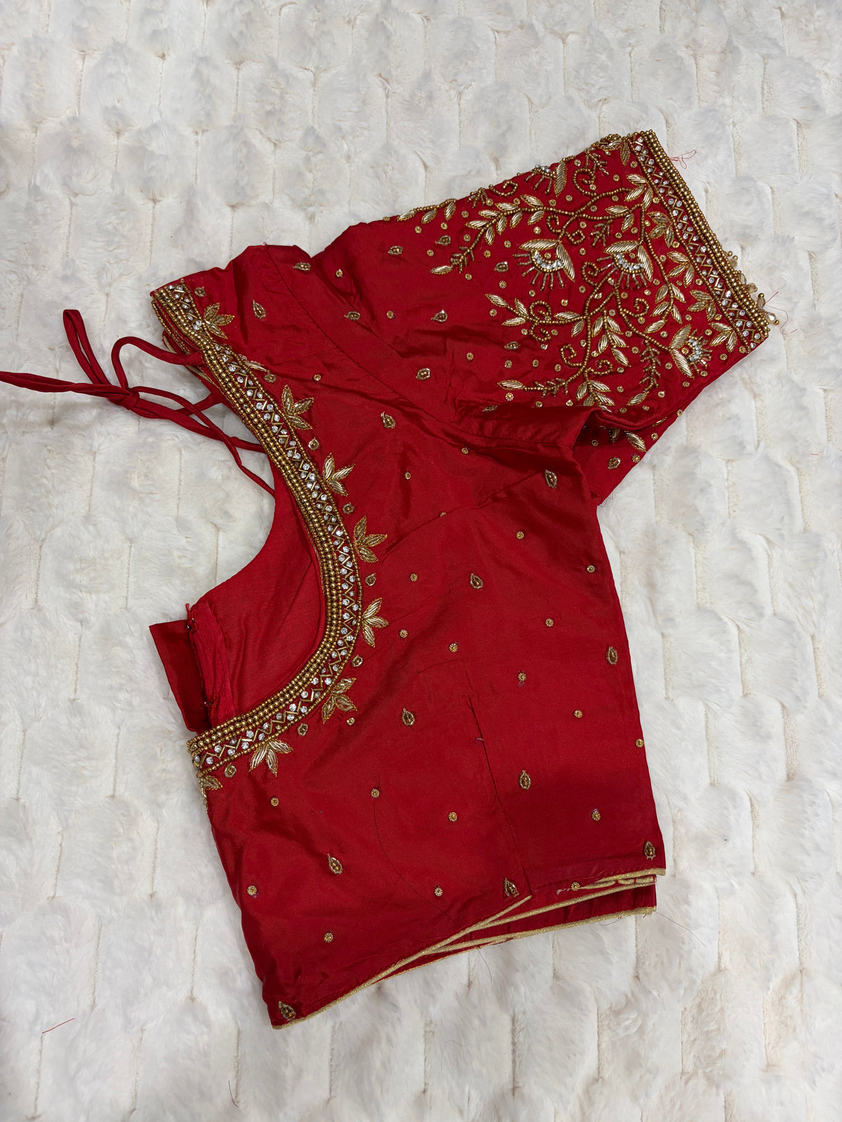 Red Boutique Stitched Maggam Work Saree Blouse - Side View