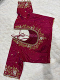 Wine Magenta Boutique Stitched Star & Leaf Maggam Work Saree Blouse - Front View