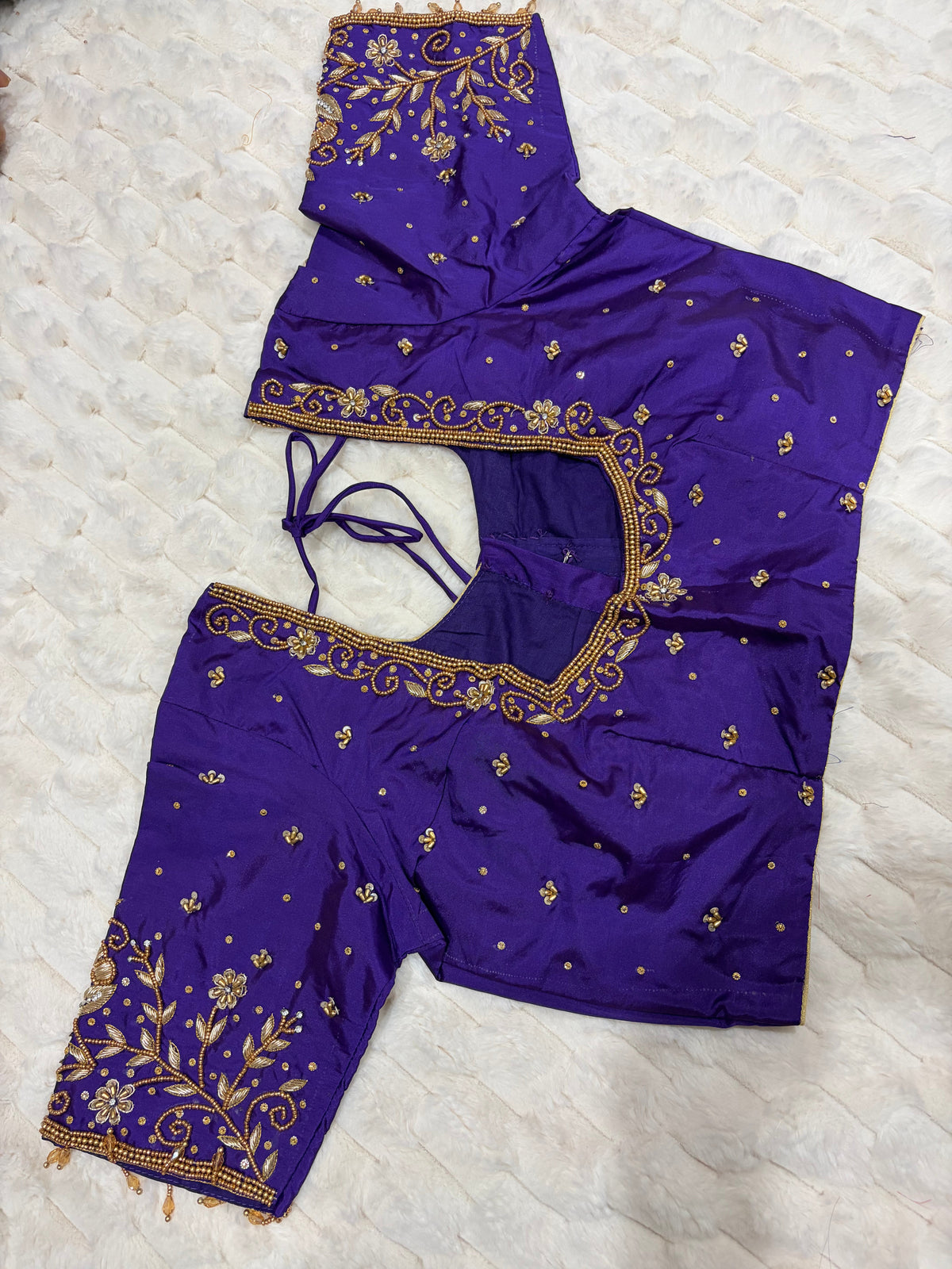 Royal purple maggam work blouse - front view