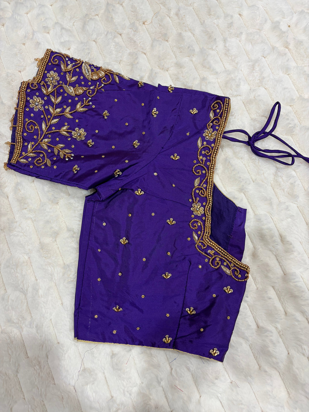 Royal purple maggam work blouse - neckline detail