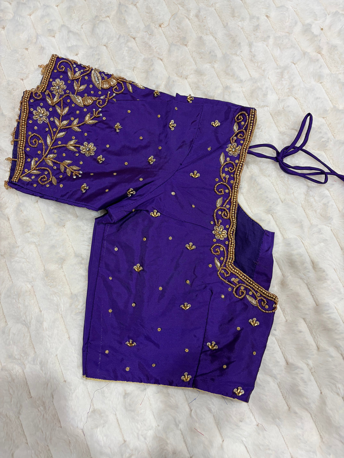 Royal purple maggam work blouse - neckline detail