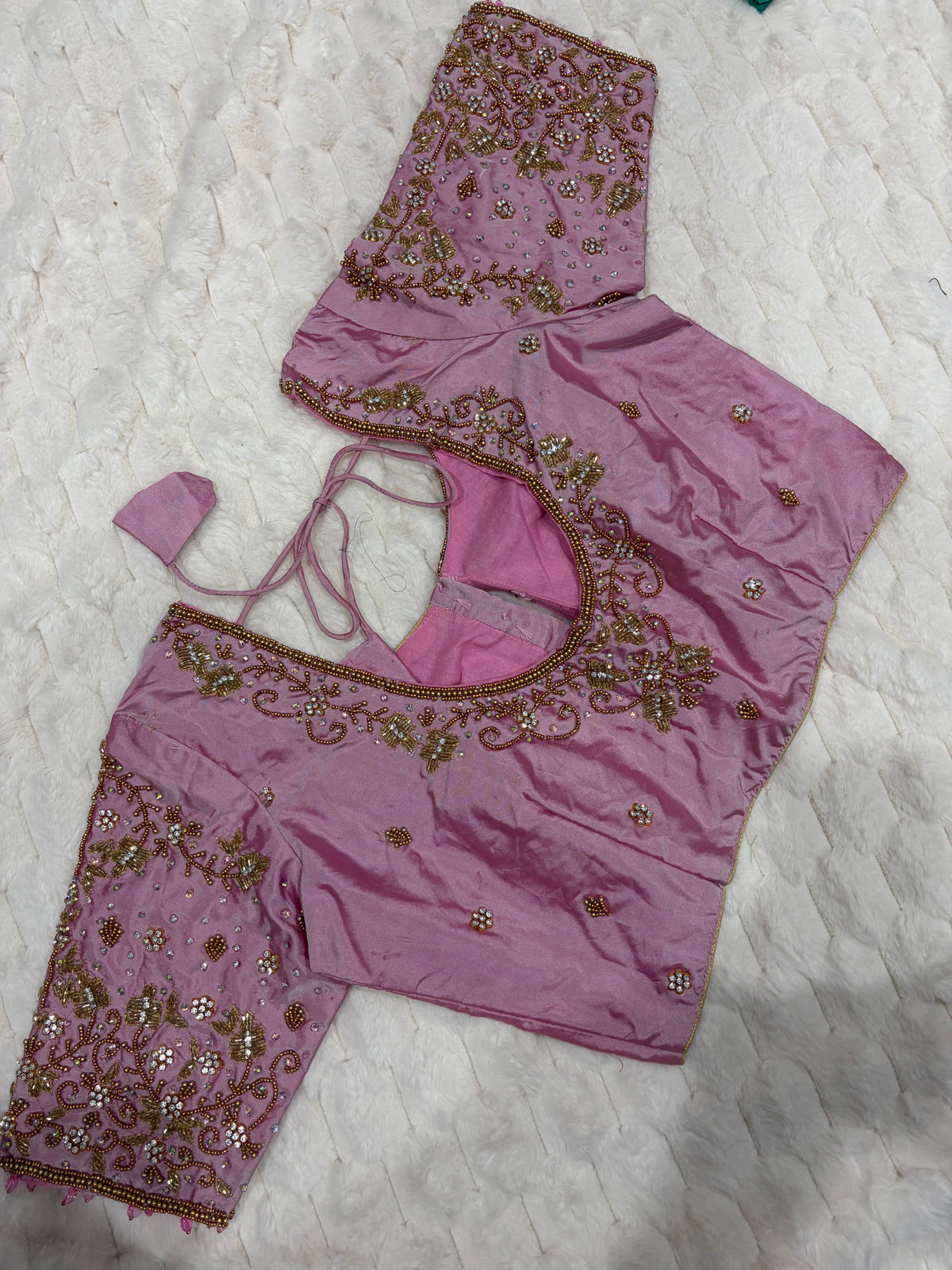 Pink Mauve Heavy Embroidery Saree Blouse - Front View