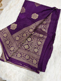 Purple Crape Banarasi Saree - Folded view with pallu and border detail