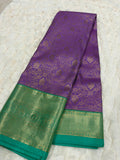 Purple & Teal Kanjivaram Silk Saree - Teal blouse front view