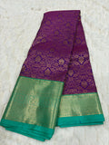 Purple & Teal Kanjivaram Silk Saree - Folded saree full view
