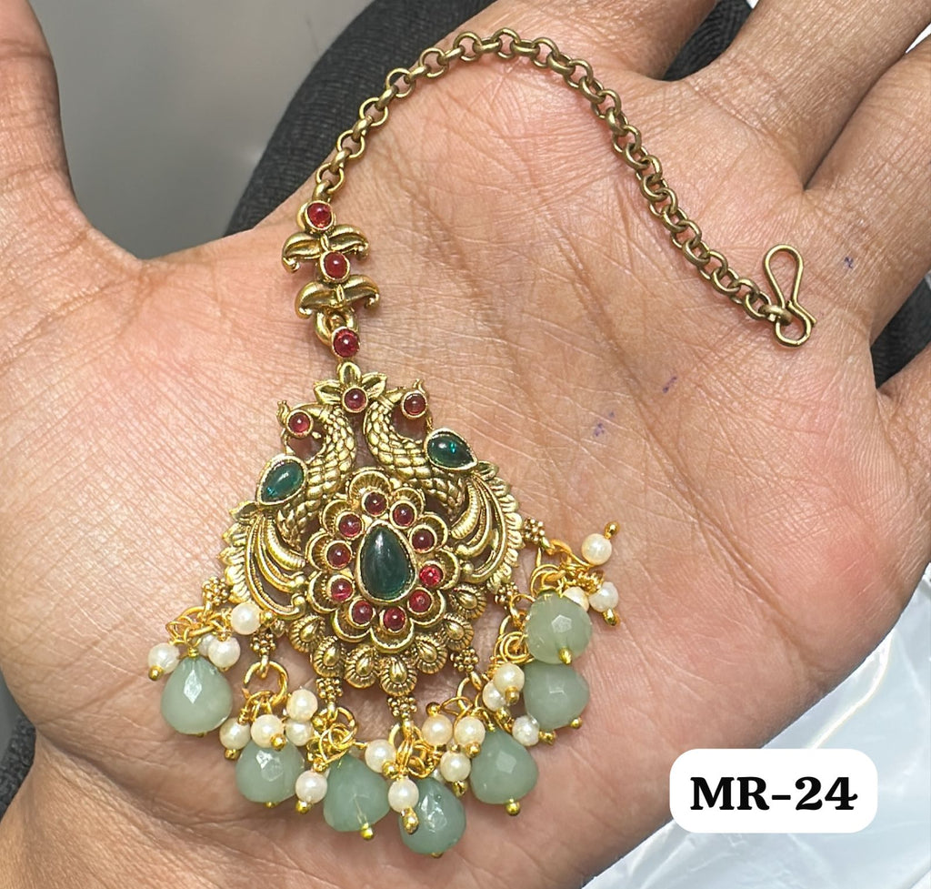 Peacock Maang Tikka with Crystal Drops