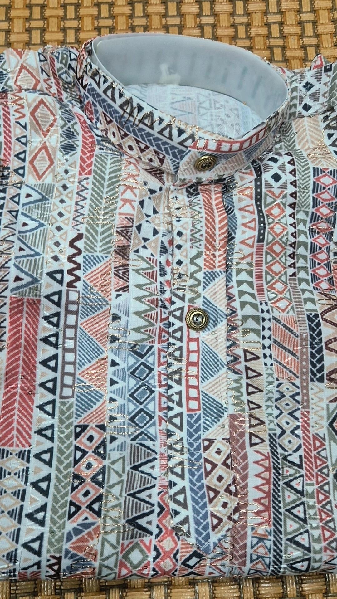 Boys Aztec Geometric Print Kurta Pyjama Set