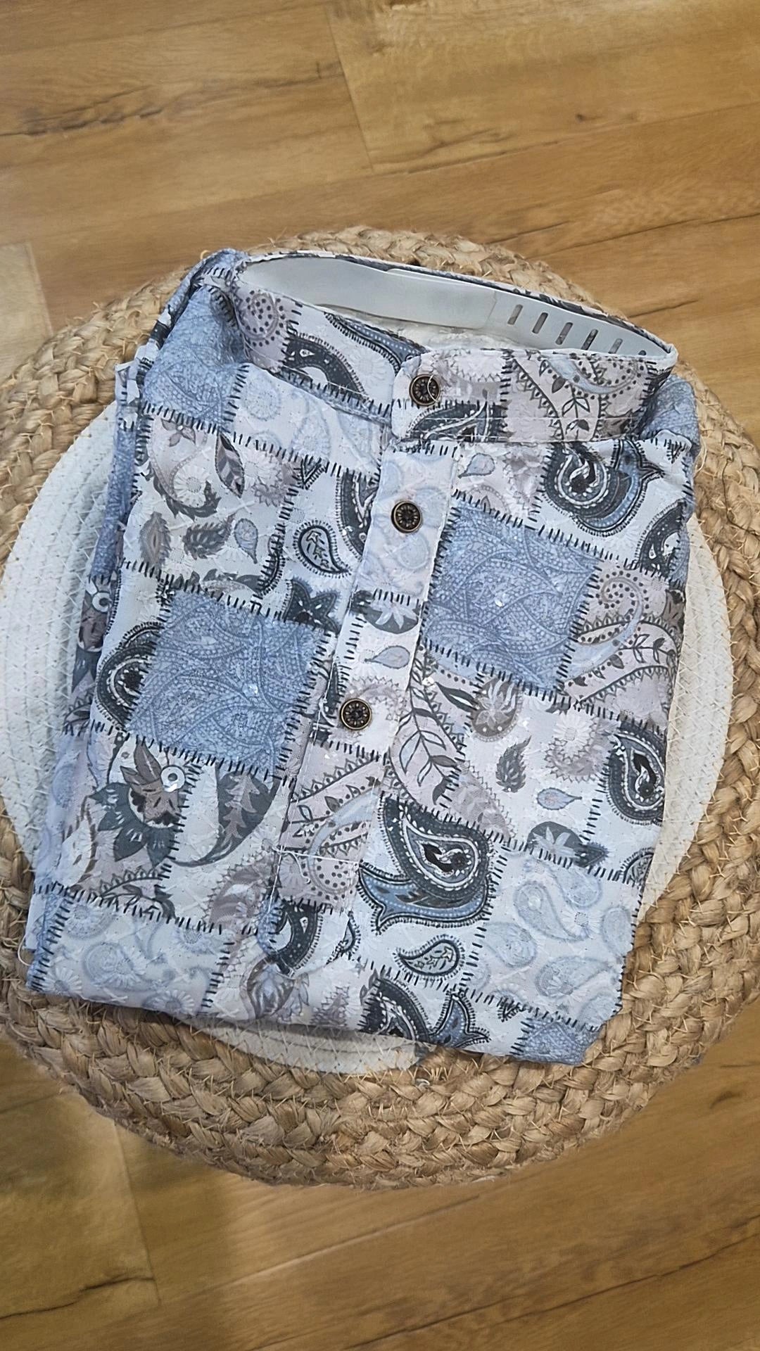 Boys Blue Paisley Patchwork Print Kurta Pyjama Set