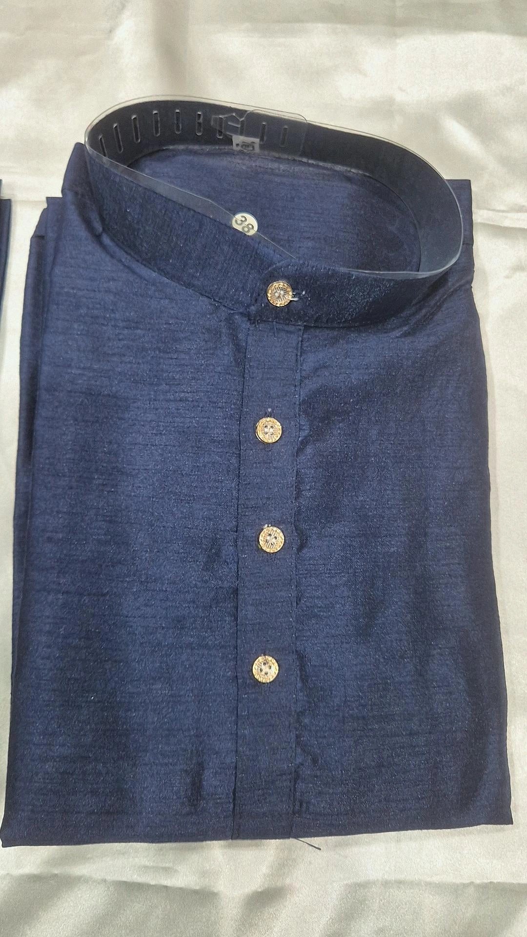 Men's Navy Blue 3-Piece Kurta Pyjama Set