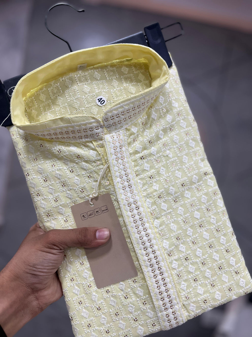 Men's Yellow Chikankari Embroidery Kurta with White Pant Set