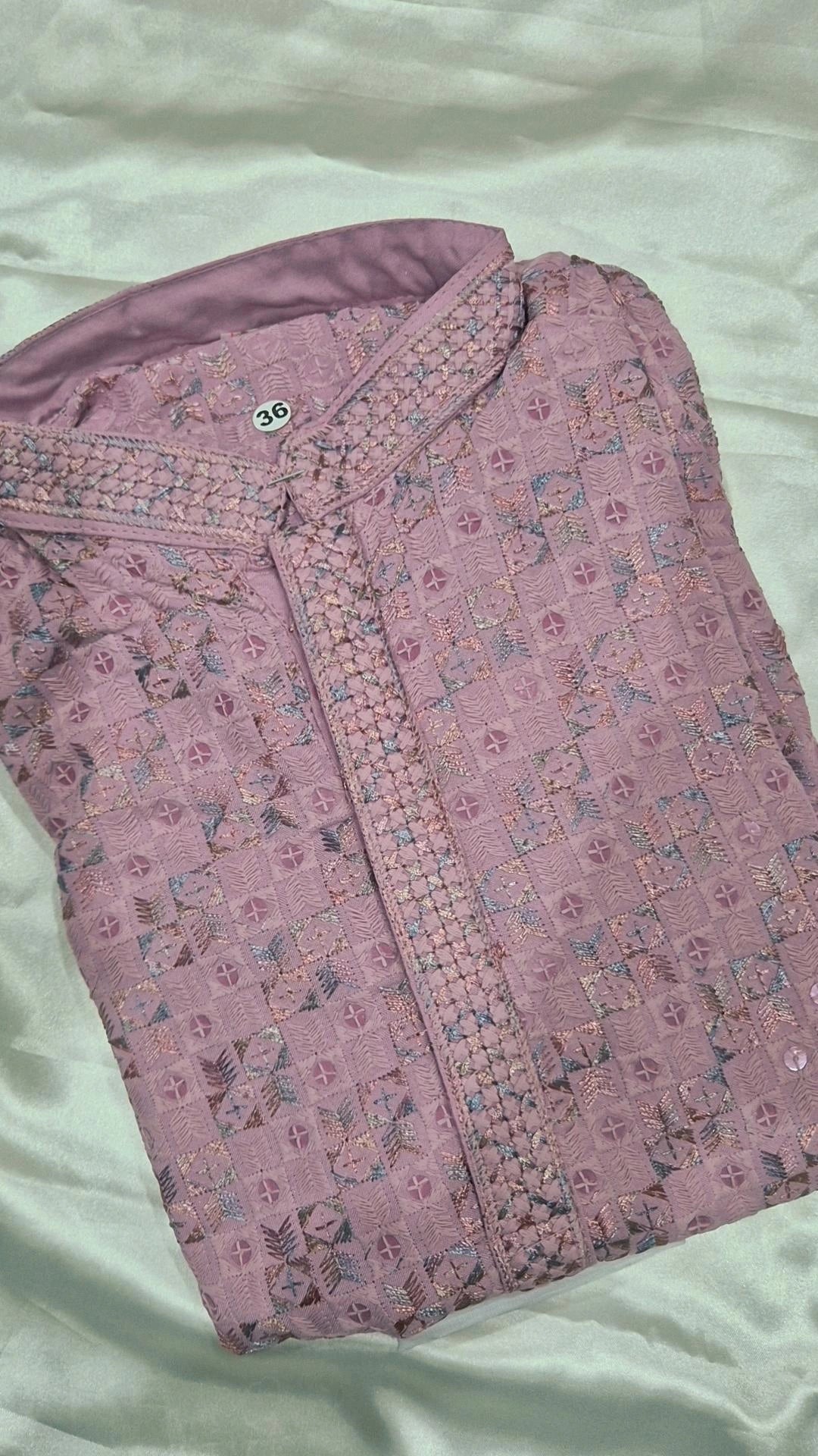 Men's Lilac Mauve XO Chikankari Kurta Pyjama Set