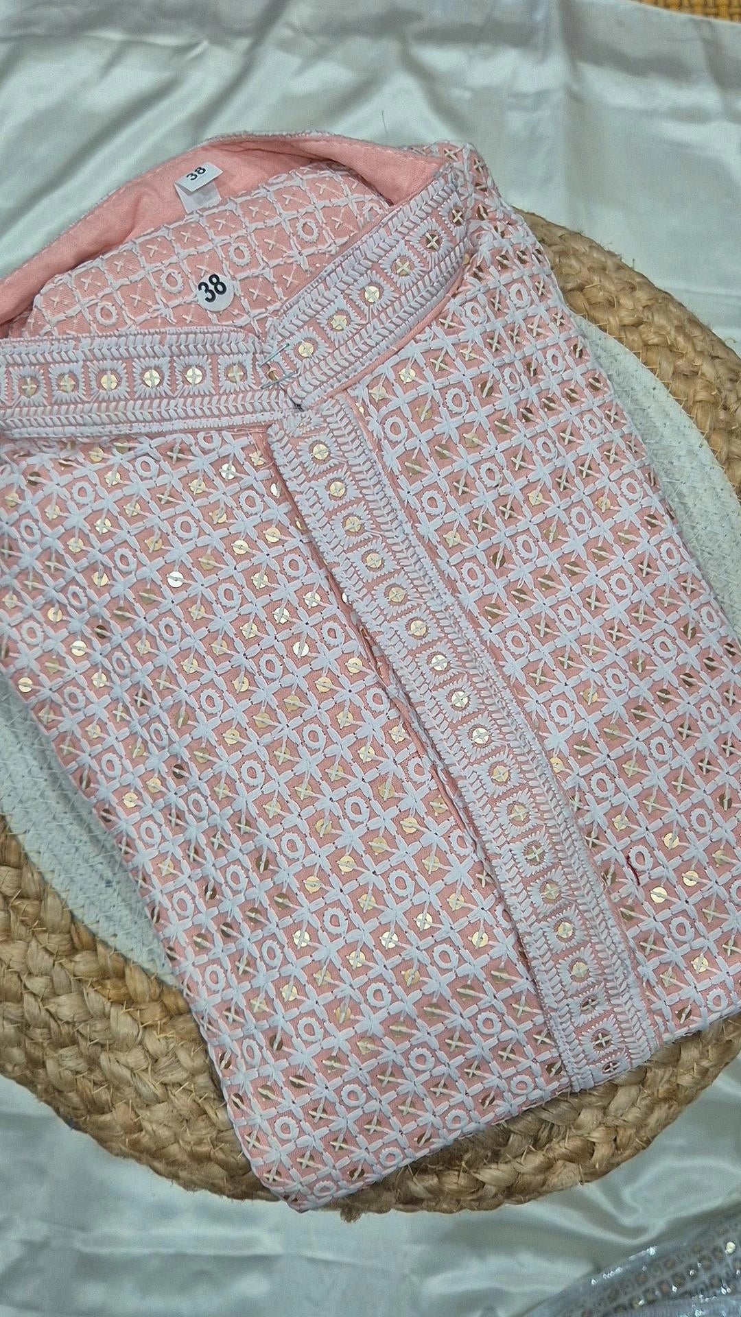 Men's Light Pink XO Chikankari Kurta Pyjama Set