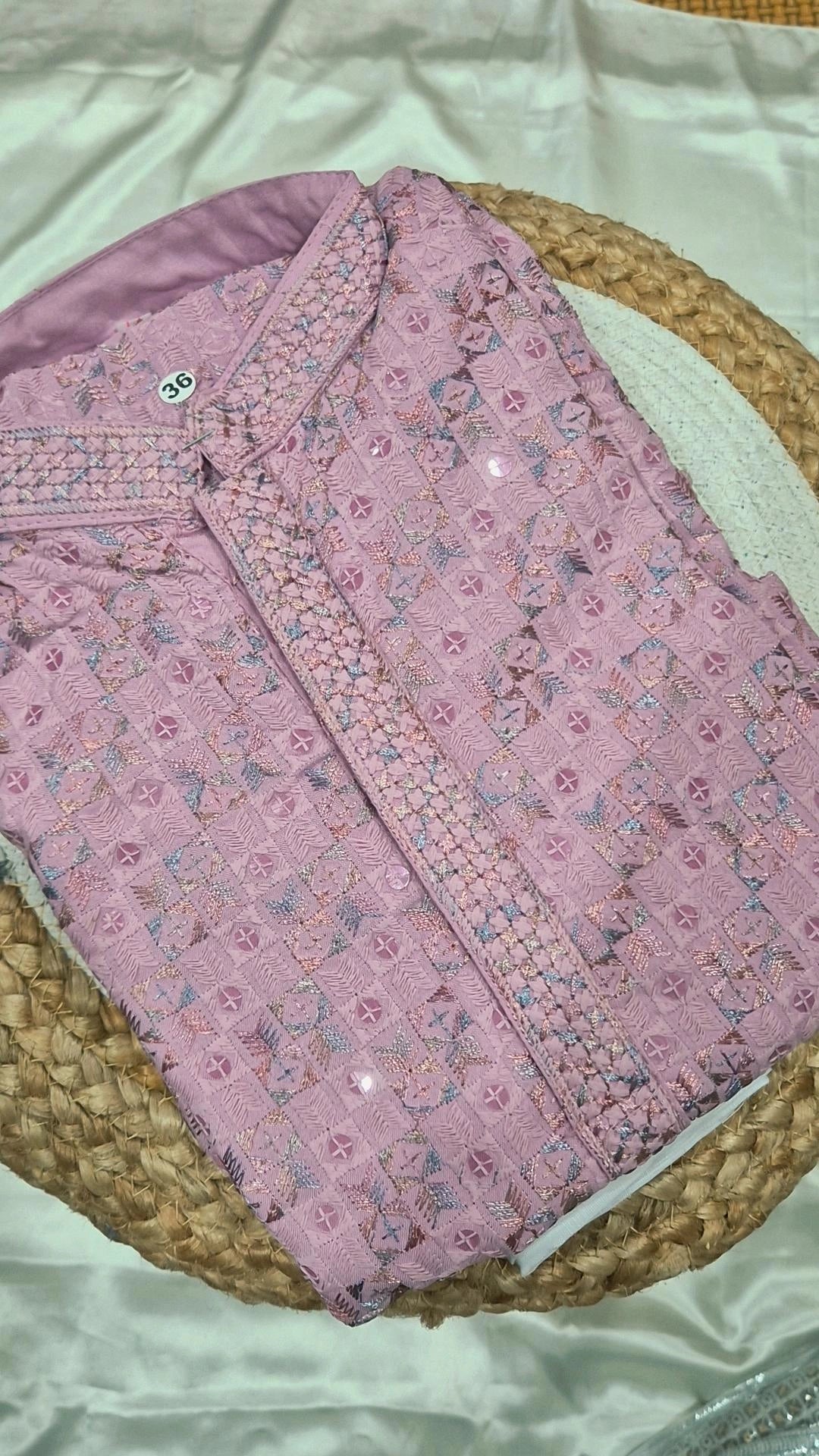 Men's Lilac Mauve XO Chikankari Kurta Pyjama Set