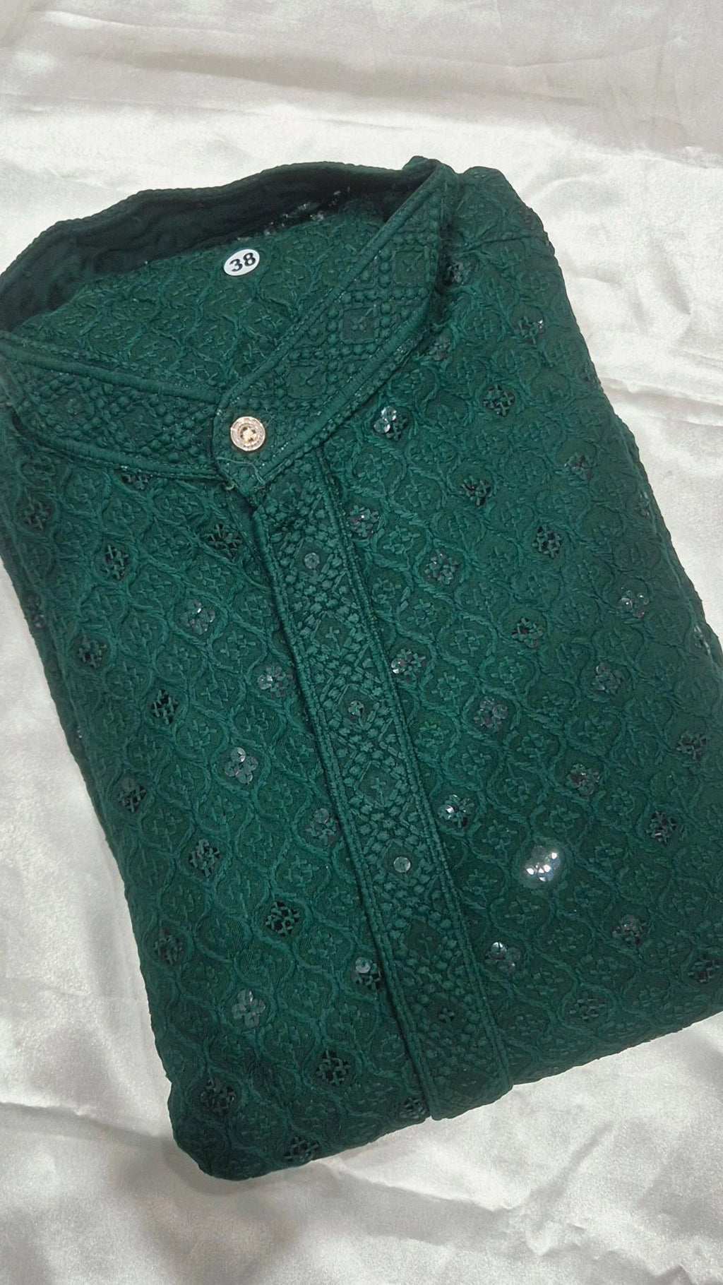 Men's Bottle Green Chikankari Kurta Pyjama Set