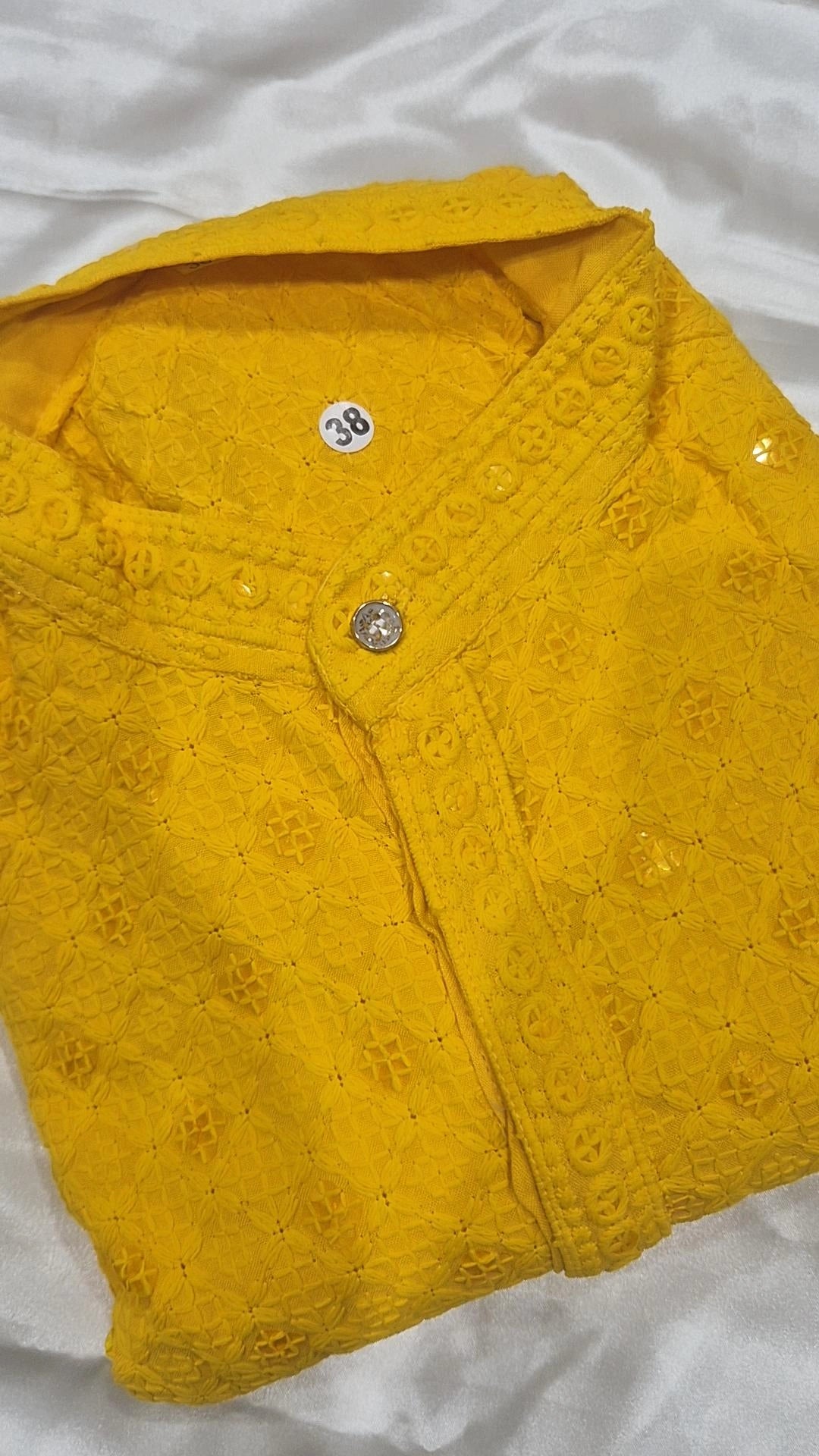 Men's Mustard Yellow Chikankari Kurta Pyjama Set