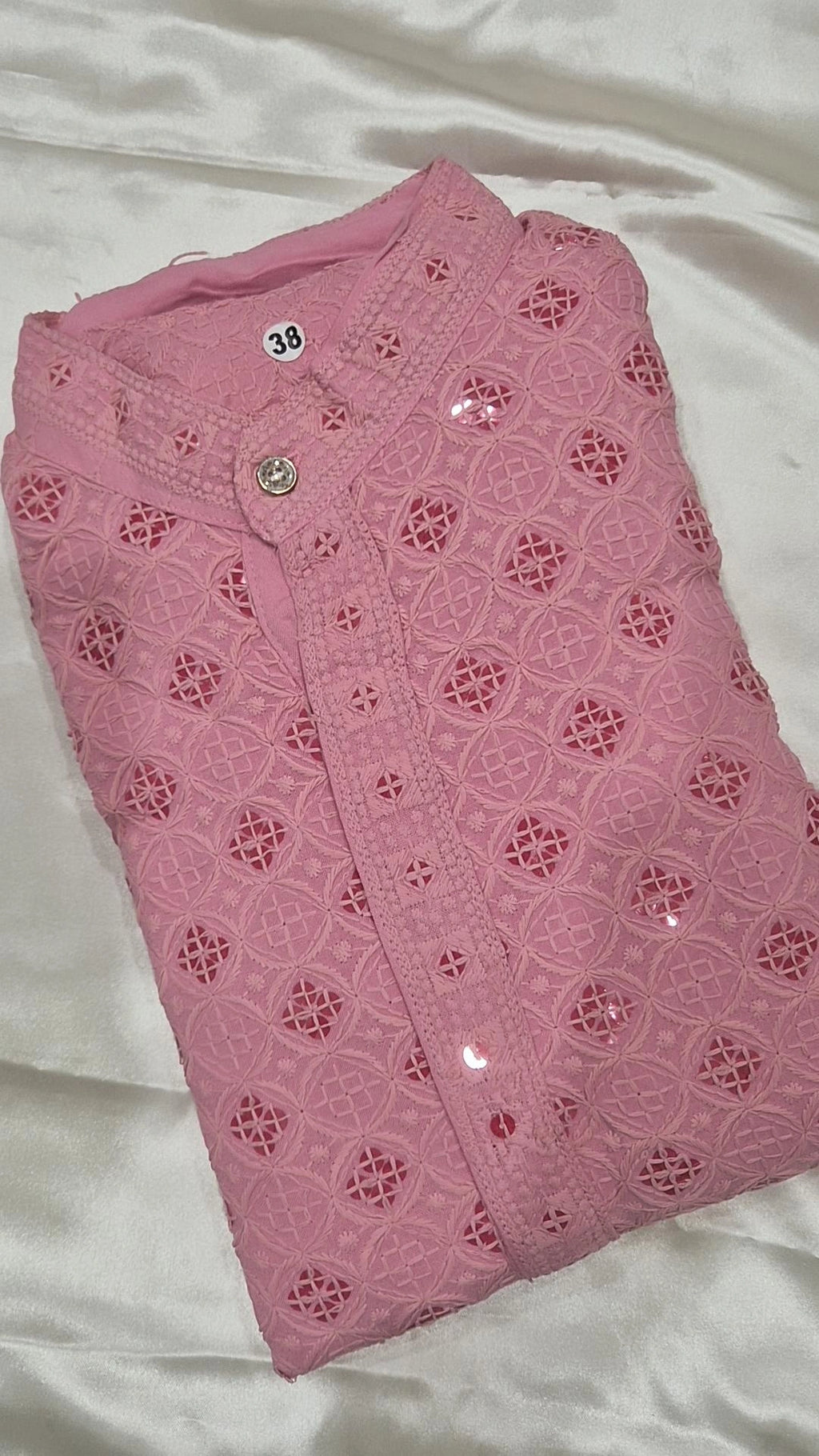 Men's Pink Chikankari Kurta Pyjama Set