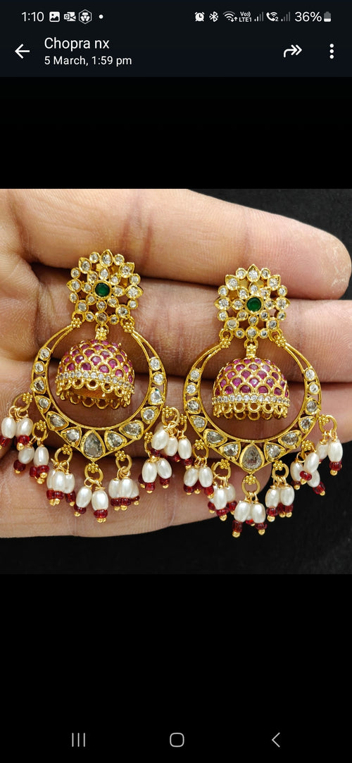 Antique Gold Chandbali Jhumka Earrings