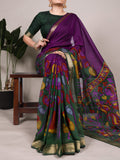 Kalamkari Viscose Chanderi Saree - Orange & Purple