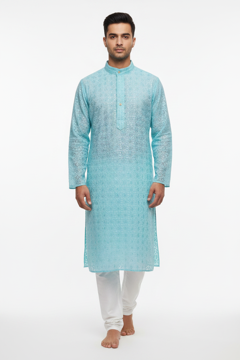 Aqua Turquoise Chikankari Kurta