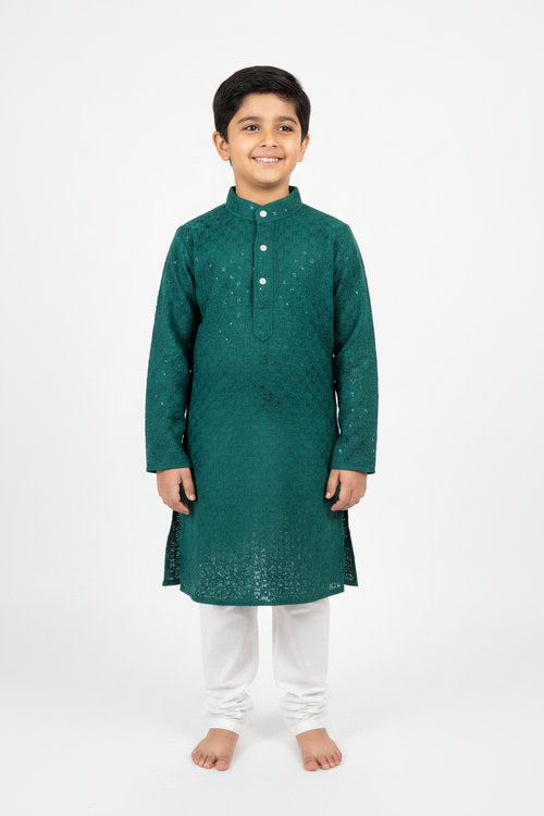 Bottle Green Chikankari Kurta