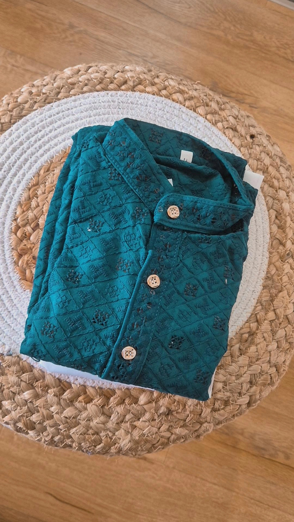 Boys Teal Green Chikankari Kurta Pyjama Set