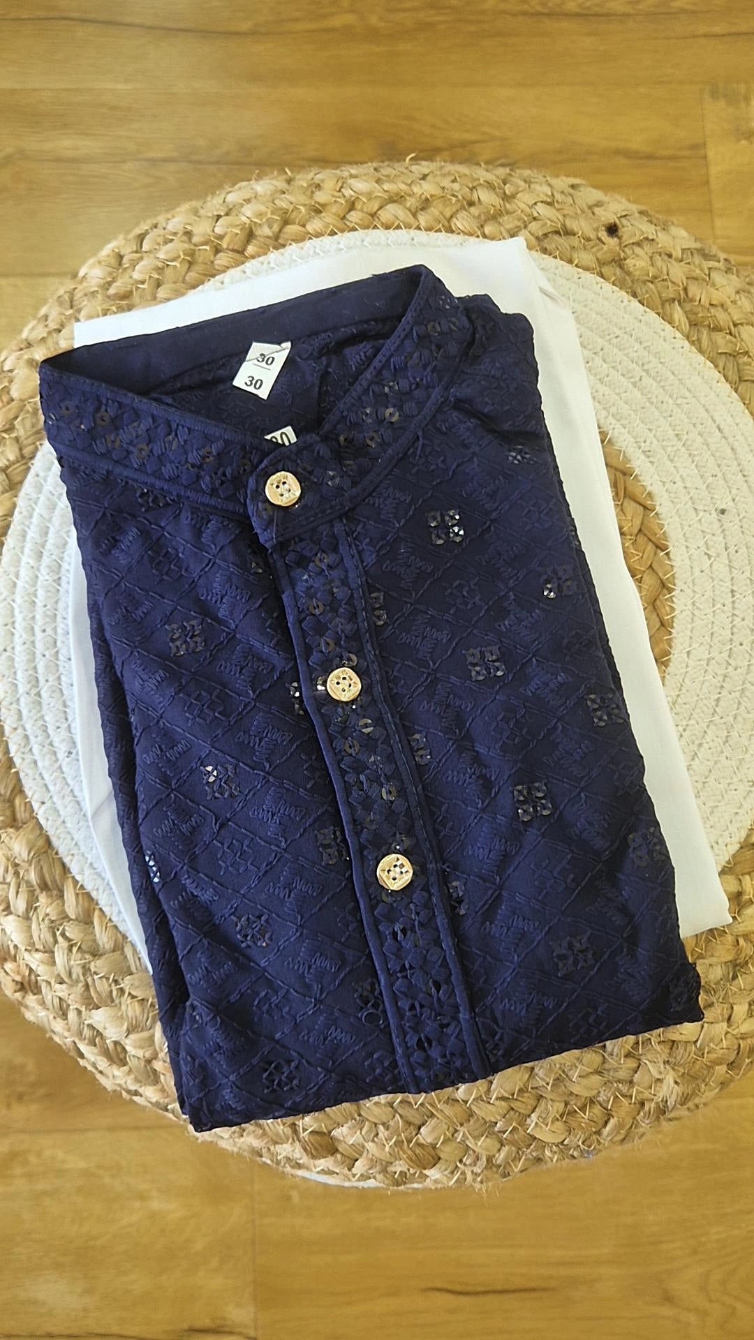 Boys Navy Blue Chikankari Kurta Pyjama Set