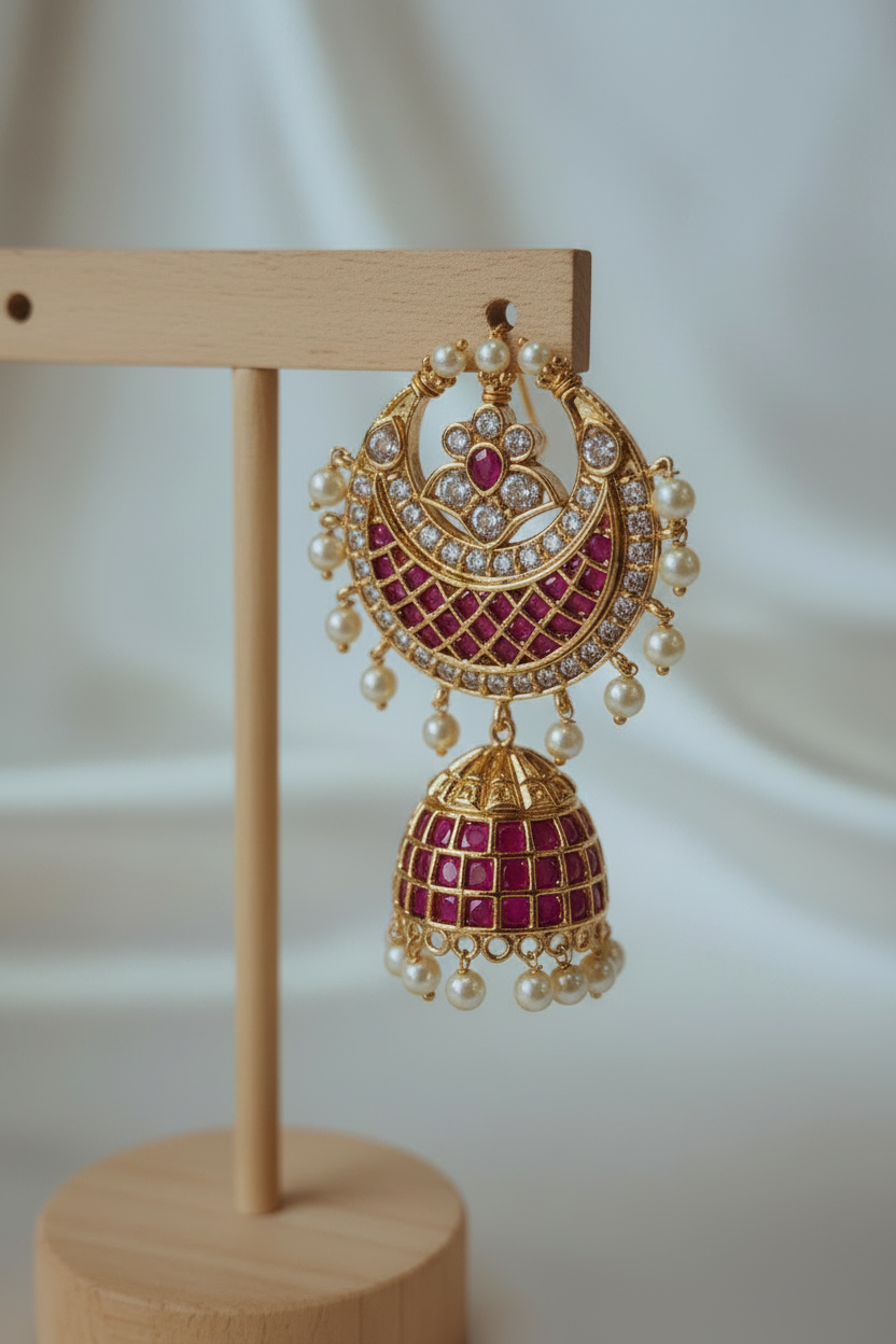 Chandbali Jhumka Ruby Pink Close-up