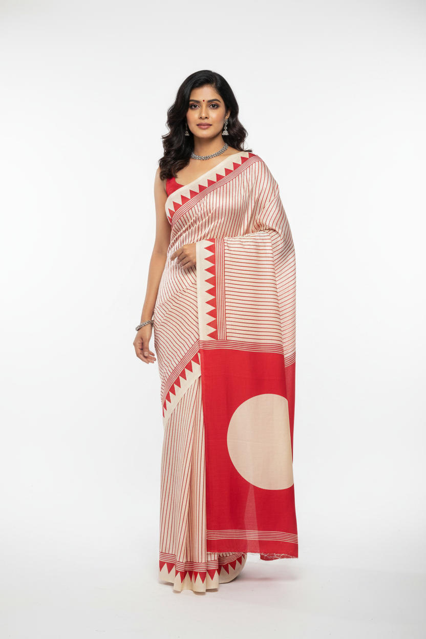 Crepe Silk Saree Red - Circle Pallu